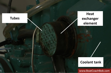 heat exchanger of a boat engine side view